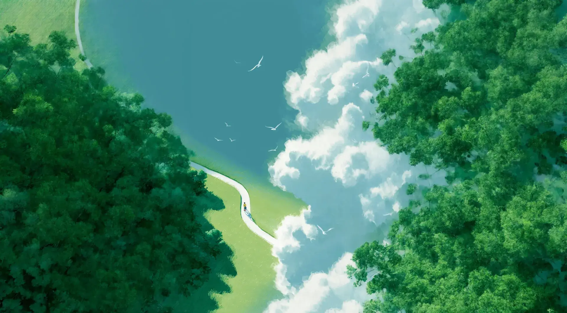 Aerial view of a winding road through a green landscape